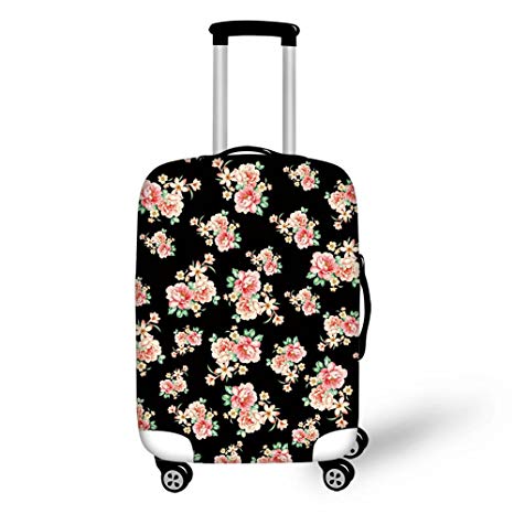 Bigcardesigns Black Fashion Flroal Luggage Covers Suitcase Protector Jacket Dust-proof Anti-thief Dust-proof Case Size M for 22-25 inch Luggage