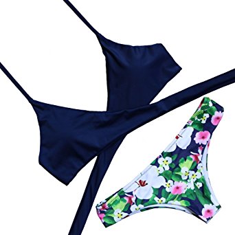 MOOSKINI Womens Push up Padded Bikini Floral Printing Bottom Swimsuit 2 Piece (FBA Optional)