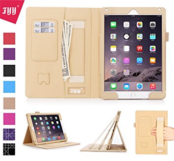 iPad Air 2 Case, iPad Air 2 Cover, Fyy® [Luxurious Protection] Premium PU Leather Case Smart Auto Wake/Sleep Cover with Velcro Hand Strap, Card Slots, Pocket for iPad Air 2 Gold
