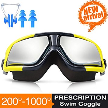 RX Prescription Swim Goggles, ZIONOR G3 Optical Corrective Swimming Goggles Leakproof Anti-fog, 100% UV Protection Nearsighted, 9 Color, Tinted for Outdoor Swimmer - Free Ear Plugs Nose Piece