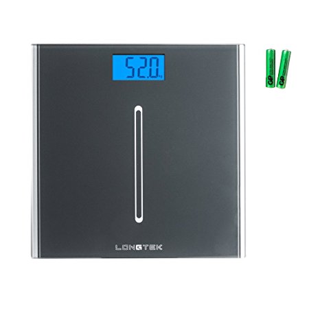 Longtek Bathroom, Digital Weighting Scale, Tempered Glass Body Weight Scale, High Accuracy Digital, 400 lb., Elegant Gray