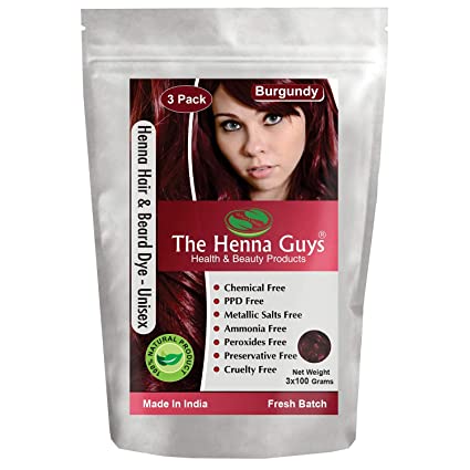 3 Packs of Burgundy Red Henna Hair & Beard Color/Dye 100 Grams - Chemicals Free Hair Color - The Henna Guys