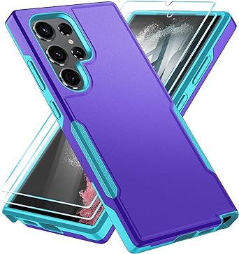 SunRemex for Samsung Galaxy S24 Ultra Case with HD Screen Protector, Multicolour Heavy-Duty Hard and Soft Layer Cover for Samsung S24 Ultra 6.8" (PurpleSkyBlue)