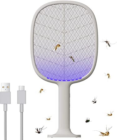 Solove Bug Zapper Racket for Indoor Outdoor Use, USB Rechargeable Electric Fly Swatter for Fly, Bug, Pest, Insects, Mosquito Killer, Fly Zapper for Home, Yard, Camping (Grey)