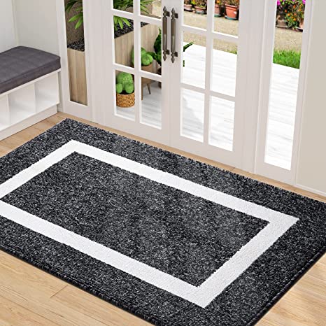 OLANLY Indoor Door Mat, 35x59 Non-Slip Absorbent Resist Dirt Entrance Rug, Machine Washable Low-Profile Inside Entry Door Rugs for Entryway, Black