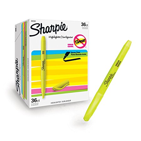 Sharpie Pocket Highlighters, Chisel Tip, Fluorescent Yellow, 36 Count