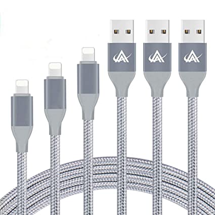 iPhone Charger, FIFADE 3Pack Nylon Braided Lightning Cable Charging Cord USB Cable Compatible with iPhone 11Pro 11Pro MAX Xs MAX XR X 8 7 6S 6 Plus-Grey19