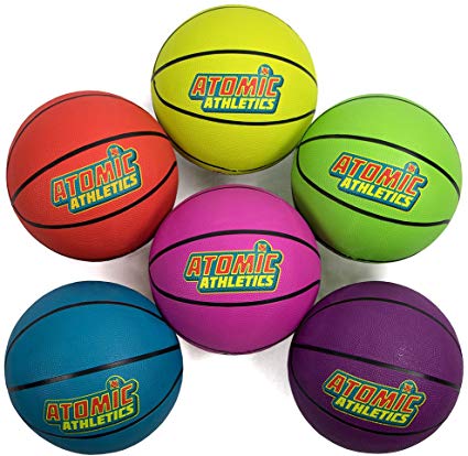 K-Roo Sports Atomic Athletics 6 Pack of Neon Rubber Playground Basketballs - Youth Size 5, 8.5" Balls with Air Pump and Mesh Storage Bag