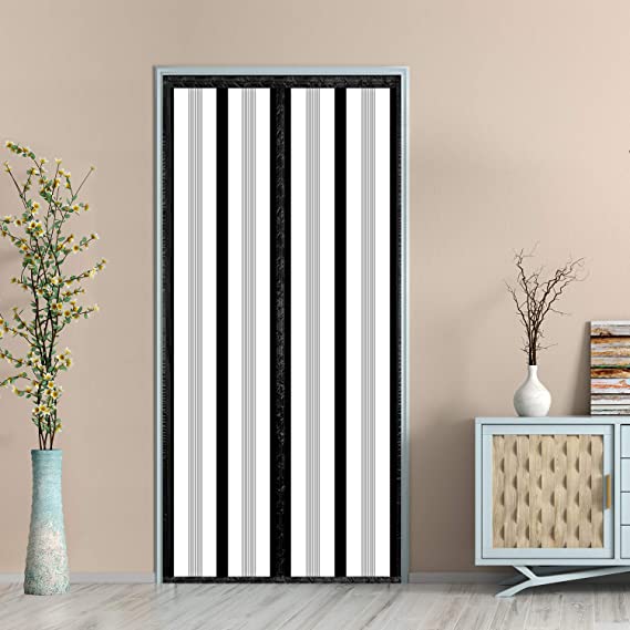 Magnetic Insulated Door Curtain, Thermal Door Cover Screen Door Self-Closing Privacy Magnetic Screen Door Hands Free for Patio, Kitchen, Bedroom, Air Conditioner Room, Fits Doors up to 38" x 82",Black