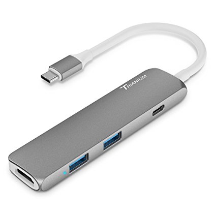 USB C Hub Adapter, Trianium Aluminum Multi Port Charger Dock USB Type C to HDMI / USB C / 2 USB-A 3.0 Port [Pass-Through Charging] For Macbook Pro,Chromebook, Phone,Hard Flash Drive,Other USB C Laptop