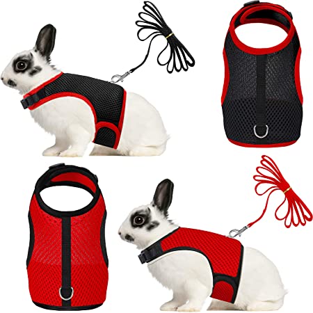 SATINIOR 2 Pieces Bunny Rabbit Harness with Leash Cute Adjustable Buckle Breathable Mesh Vest for Kitten Puppy Small Pets Walking