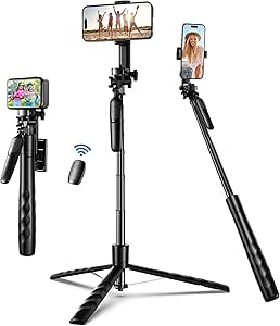 71" Phone Tripod & Stable Selfie Stick for iOS & Android, Extendable Cell Phone Tripod with Wireless Remote & Phone Holder, 360° Rotating Tripod Stand for Travel, Recording, Camera, Live Streaming