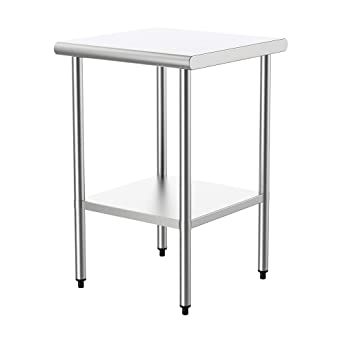 ROVSUN 24 x 24 Inches Stainless Steel Prep & Work Table, Kitchen Table Commercial Heavy Duty Workbench Garage Worktable with Adjustable Height Undershelf for Restaurant, Home, Hotel