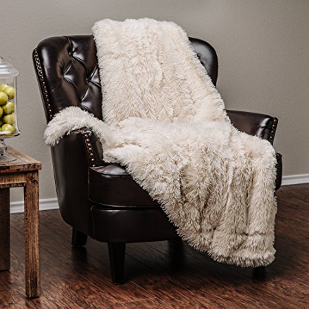 Chanasya Super Soft Long Shaggy Chic Fuzzy Fur Faux Fur Warm Elegant Cozy With Fluffy Sherpa Ivory Creme Microfiber Throw Blanket (50" x 65") - Solid Shaggy Crme