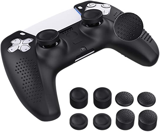 MoKo Cover for PS5 Controller, Silicone Skin Case with 8 Thumb Grip Caps, Shock-Absorption Anti-Scratch Case Compatible with Sony Playstation 5 2020 Wireless Controller, Black