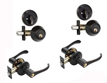 Dynasty Hardware CP-VAI-12P, Vail Front Door Entry Lever Lockset and Single Cylinder Deadbolt Combination Set, Aged Oil Rubbed Bronze (2 Pack) Keyed Alike
