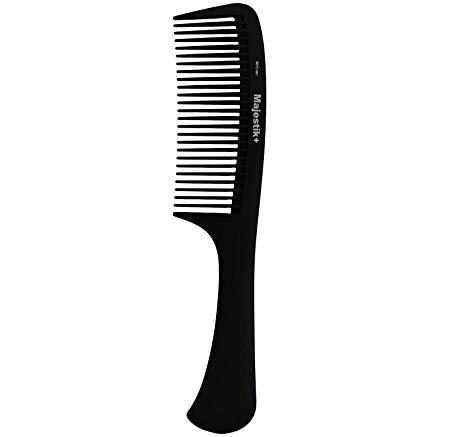 Majestik  Hair Comb- A Professional Handle Carbon Fibre Detangling Comb Strength & Durability, Large Tooth, Black, With Bespoke PVC Product Pouch 22.0 cm