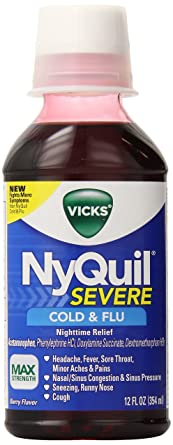 Vicks Nyquil Severe Cold & Flu Nighttime Relief Berry Flavor Liquid 12 Fl Oz, 12.000 Fluid Ounce