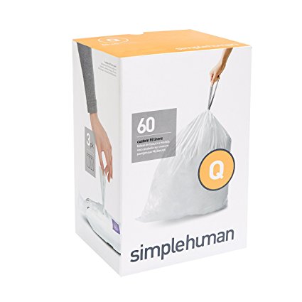 simplehuman Code Q Custom Fit Liners, Extra Large, Extra Strong Trash Bags, 50-65 Liter / 13-17 Gallon, 3 Refill Packs (60 Count)