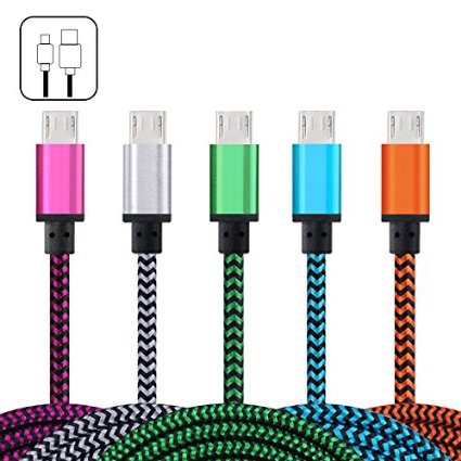 USB Cable, FiveBox 5-Pack Premium Nylon Braided 3FT High Speed USB 2.0 A Male to Micro B Sync Data & Charge Cable for Android, Samsung Galaxy S7, S6, PS4, HTC, LG, Sony, Blackberry and More