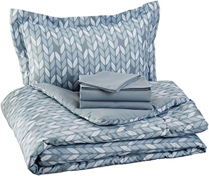 AmazonBasics 5-Piece Bed-In-A-Bag - Twin/Twin Extra-Long, Grey Leaf