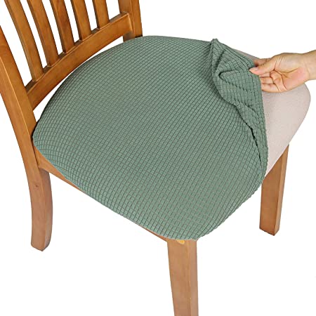 Comqualife Dining Chair Covers, Stretch Jacquard Dining Chair Protector, Removable Washable Anti-Dust Upholstered Chair Seat Cover for Dining Room, Kitchen, Office(Set of 6, Matcha Green)