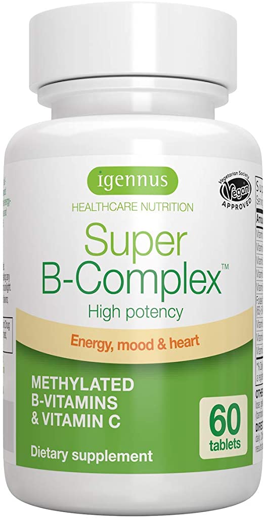 Super B-Complex - High Strength B Vitamins with folate, B6 & B12 Plus Vitamin C, 60 Tablets