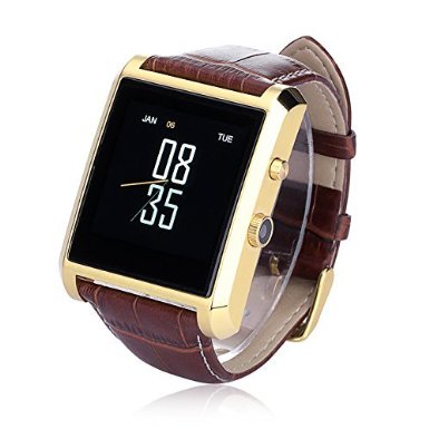 LEMFO Bluetooth Leather Smart Watch with Camera IPS Screen 360mAh Battery Waterproof for IOS iPhone Android Smartphone Gold