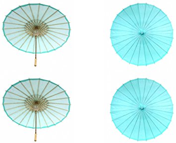 Koyal Wholesale 32-Inch Paper Parasol, Umbrella for Wedding, Bridesmaids, Party Favors, Summer Sun Shade (4, Diamond Blue)