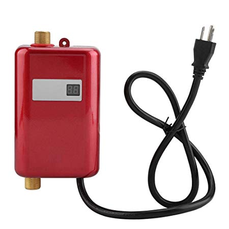 Zerodis Electric Water Heater 110V 3400W Mini Tankless Instant Hot Water System for Bathroom Kitchen Washing(Red)