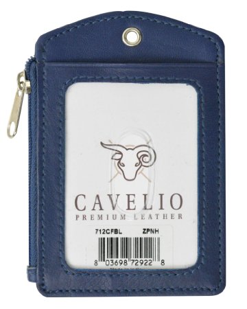 Cavelio ID Printed Lanyard Leather Badge Holder with Neck Strap (Blue)