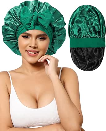 Satin Bonnet for Women Silk Bonnets for Sleeping Curly Hair Bonnet with Tie Band Double Layer Sleep Cap Hair Wrap