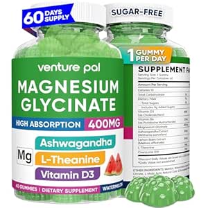 Venture Pal 60 Day Supply Magnesium Glycinate Gummies with Ashwagandha for Adults and Kids, L-Theanine, CoQ10, Sugar Free Magnesium Supplement 400mg for Calm Mood & Sleep, Gluten-Free & Vegan