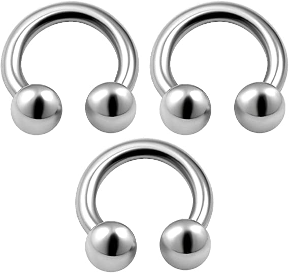 3PCS Surgical Steel Horseshoe Earrings 16g 3mm Ball Septum Helix Daith Nose Earrings Cartilage Piercing Jewelry Choose Sizes