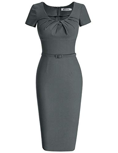 MUXXN Women's Retro 1950s Short Sleeve Knee Length Office Formal Pencil Dress