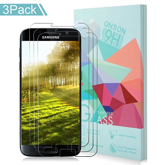 Galaxy S7 Screen Protector, ONSON® [3 Pack] Tempered Glass Screen Protector for Samsung Galaxy S7, 9H Hardness, Bubble Free, Anti-Fingerprint HD Screen Protector Film