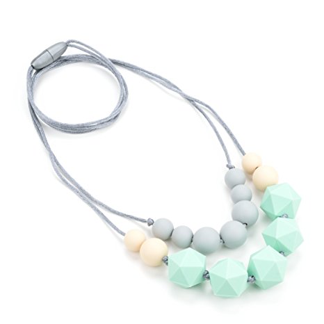 Lofca Silicone Teething Necklace for Mom to Wear-Great Baby Teething Toys-100% BPA Free Chew Beads-Stylish & Natural Breastfeeding Nursing Necklace for Soothing Pain Relief-’Claire’（Mint）