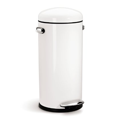 simplehuman Round Retro Step Trash Can White Steel 30 L  8 Gal