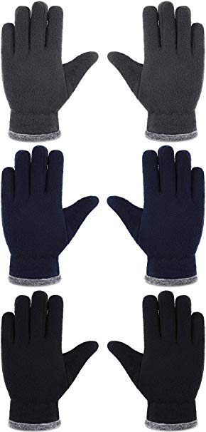 3 Pairs Kids Fleece Gloves Children Winter Thermal Mittens Thick Warm Gloves for Boys Girls