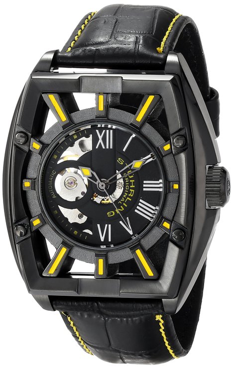 Stuhrling Original Men's 279.335565 Xtreme Millennia Expo Ion-Plated Stainless Steel Watch with Black Leather Band