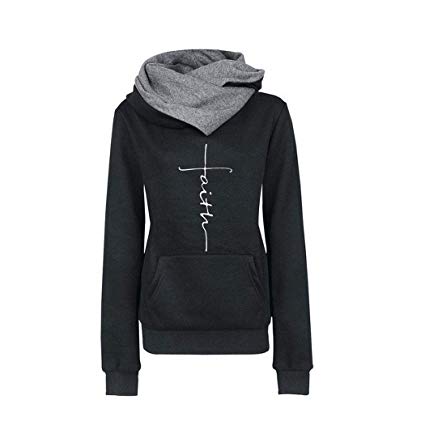 xixou Women Letter Print Long Sleeve Hooded Pullover Sweatshirt with Pockets Fashion Hoodies