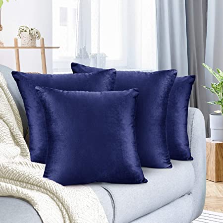 Nestl Bedding Throw Pillow Cover 20” x 20” Soft Square Decorative Throw Pillow Covers Cozy Velvet Cushion Case for Sofa Couch Bedroom, Set of 4, Royal Blue