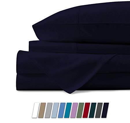 1000 Thread Count Best Bed Sheets 100% Egyptian Cotton Sheets Set - NAVY Long-staple Cotton California King Sheet For Bed, Fits Mattress Upto 18'' Deep Pocket, Soft & Silky Sateen Weave Sheets