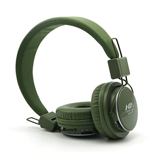 GranVela® A809 Lightweight Foldable Stereo Headphones Adjustable Headband Kids Headsets with Built-in FM Radio, Micro SD Card Player,3.5mm Jack for iPhone, iPad, Android, PC and More (Dark Green)