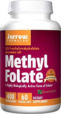 Jarrow Formulas Methyl Folate 5-MTHF, Supports Brain, Memory, Cardiovascular Health, 400 Mcg, 60 Caps