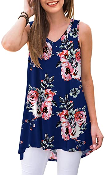 AWULIFFAN Women's Summer Sleeveless V-Neck T-Shirt Tunic Tops Blouse Shirts