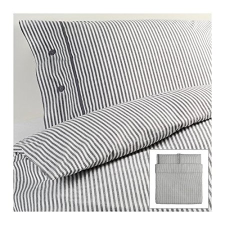 Beautiful White and Gray Striped Pattern Duvet Cover and Pillowcases King Size Ikea Nyponros