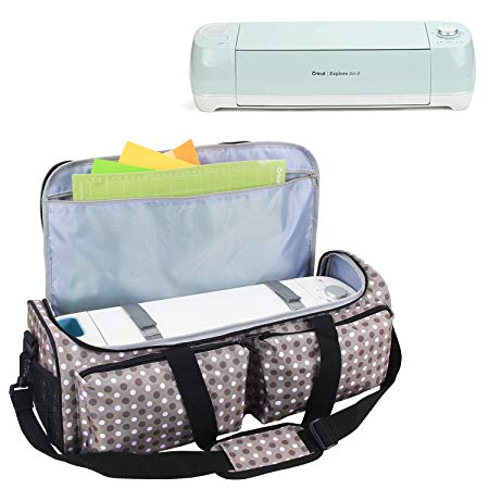 Yarwo Craft Tote Bag Compatible with Cricut Die-Cut Machine and Cutting Mat(12 x 12), Travel Carrying Case Compatible with Cricut Explore Air (Air 2), Cricut Maker and Accessories, Gray Dots