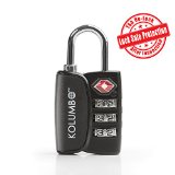Kolumbo TSA Lock BLACK - Best TSA Approved Lock For Travel Safety and Security - Open Alert and Lock Safe Protection - Bonus Gift FREE eBook Guide To Become Smarter Traveler - Lifetime Guarantee
