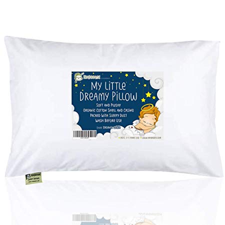 Toddler Pillow with Pillowcase - 13X18 Soft Organic Cotton Baby Pillows for Sleeping - Washable and Hypoallergenic - Toddlers, Kids, Infant - Perfect for Travel, Toddler Cot, Bed Set (Soft White)
